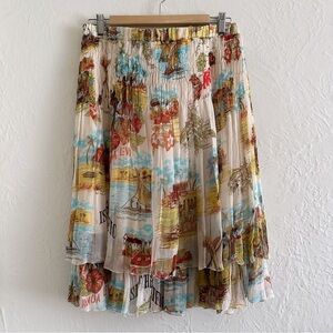Y2K Blugirl Blumarine Silk Midi Skirt Hawaii Summer Print Size 30